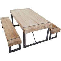 Esszimmergarnitur HHG-895, Esstisch + 2x Sitzbank, Tanne Holz rustikal massiv MVG-zertifiziert naturfarben 160cm von HEGELE