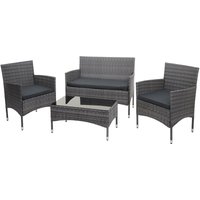 Poly-Rattan Garnitur HHG-813, Balkon-/Garten-/Lounge-Set Sofa Sitzgruppe grau, Kissen dunkelgrau von HEGELE