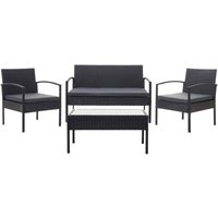 Hegele - Poly-Rattan Garnitur HHG-821, Balkon-/Garten-/Lounge-Set Sitzgruppe schwarz, Kissen dunkelgrau von HEGELE