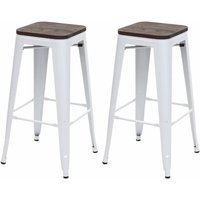 Neuwertig] 2er-Set Barhocker HHG-392 inkl. Holz-Sitzfläche, Barstuhl Tresenhocker, Metall Industriedesign stapelbar weiß von HEGELE