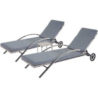 Neuwertig] 2er-Set Sonnenliege HHG-284, Relaxliege Gartenliege, Poly-Rattan grau Kissen dunkelgrau von HEGELE