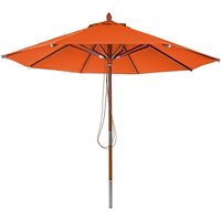 Neuwertig] Gastronomie Holz-Sonnenschirm HHG-521, Gartenschirm, Polyester/Holz 14kg, rund Ø3m Seilzug stoßsicher terracotta von HEGELE