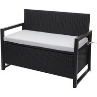 Neuwertig] Poly-Rattan 2er Sitzbank HHG-564, Gartenbank Truhenbank, Staufach Aufbewahrung Sitzkissen anthrazit, Kissen grau von HEGELE