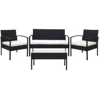 Neuwertig] Poly-Rattan Garnitur HHG-821, Balkon-/Garten-/Lounge-Set Sitzgruppe schwarz, Kissen creme - black von HEGELE