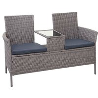 Neuwertig] Poly-Rattan Sitzbank mit Tisch HHG-243, Gartenbank Sitzgruppe Gartensofa, 132cm grau, Kissen dunkelgrau von HEGELE