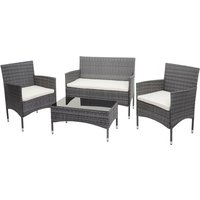 Poly-Rattan Garnitur HHG-813, Balkon-/Garten-/Lounge-Set Sofa Sitzgruppe grau, Kissen creme von HEGELE