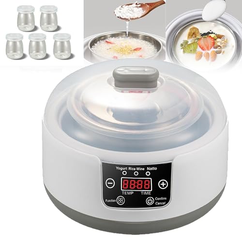 1,2 L All-in-One-Joghurtbereiter, Digitalanzeige/Edelstahl-Gärbehälter, Mit 5 × 100 Ml Gläsern, Smart-Timer, 360°-Heizung, Transparente Sichtabdeckung,B 1,2 L All-in-One-Joghurtbereiter, Digitalanzeige/Edelstahl-Gärbehälter, Mit 5 × 100 Ml Gläsern, Smart-Timer, 360°-Heizung, Transparente Sichtabdeckung,B von HEGGMKK