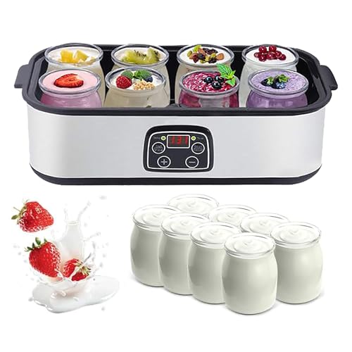 Joghurtmaschine, LED-Digitalanzeige, 1400 Ml Automatischer Joghurtbereiter, Mit 8 Glasbehältern, 0–48-Stunden-Timer Und 20–50 °C Temperatur Einstellbar, Für Frischen,1400ml von HEGGMKK