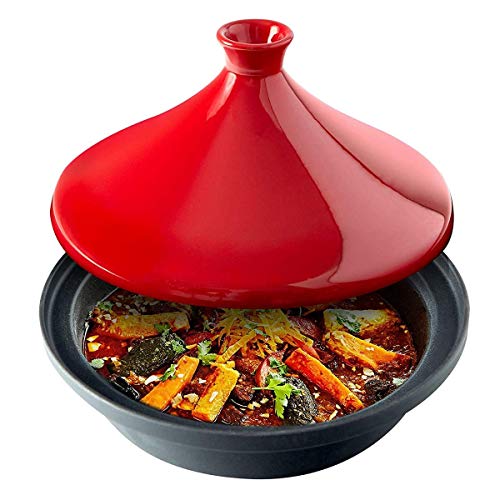 Tajine Topf, Runder Keramikauflauf Tontopf Mit Deckel, Multifunktionskochgeschirr Für Eintopfsuppe, Hitzebeständiger Heißer Topf Irdener Topf 16x23cm-A von HEHE