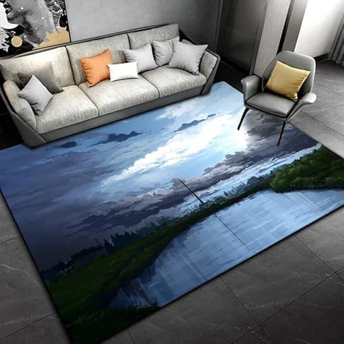 HEHEDITAN Wohnzimmer Anime Landschaft Teppich Heimdekoration Große Fläche Teppich Schlafzimmer Boden Teppich Anti-Rutsch Geschenk 120X180Cm von HEHEDITAN
