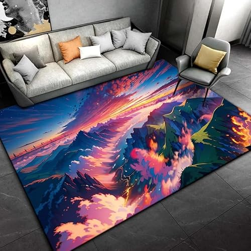 HEHEDITAN Wohnzimmer Anime Landschaft Teppich Heimdekoration Große Fläche Teppich Schlafzimmer Boden Teppich Anti-Rutsch Geschenk 90X150Cm von HEHEDITAN