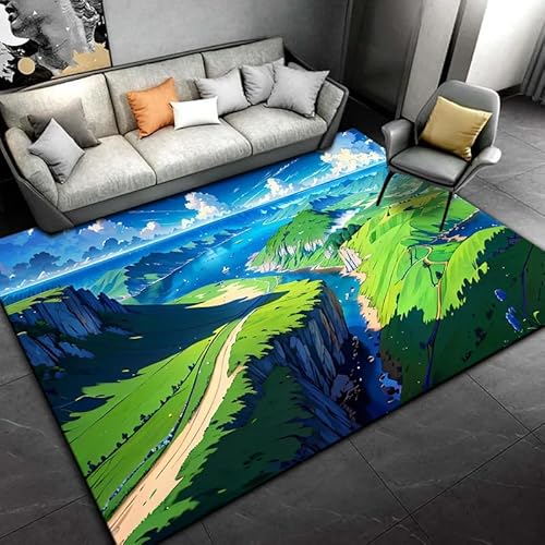HEHEDITAN Wohnzimmer Anime Landschaft Teppich Heimdekoration Große Fläche Teppich Schlafzimmer Boden Teppich Anti-Rutsch Geschenk 90X150Cm von HEHEDITAN