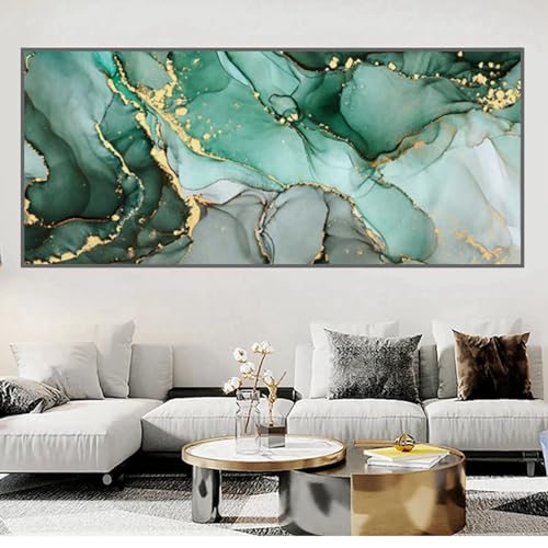 1 Teilig Modern Wandbilder Bilder Gold Grün Abstrakt Bild auf Leinwand Wandbild Wohnzimmer Kunstdruck Wanddeko Modern Abstrakt Kunst Textur Marmor Bilder Rahmenlos (A,40 x80cm) von HEHGVCF