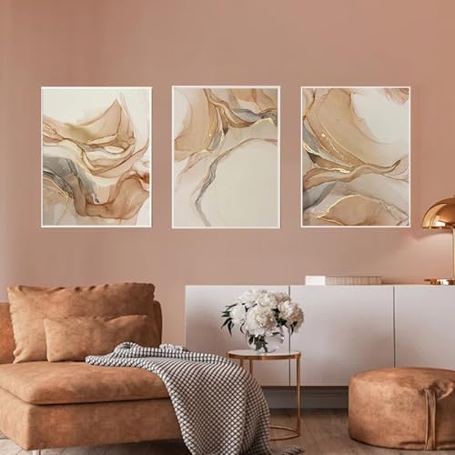 3er Poster Set Beige Gold Leinwand Bilder Abstrakt Kunst Leinwandbilder Moderne Wandbilder Wohnzimmer Deko,Ohne Rahmen (A,60 x90cm) von HEHGVCF