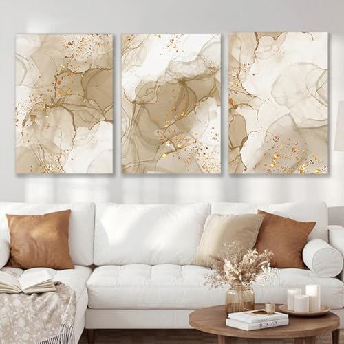 3er Poster Set Beige Gold Leinwand Bilder Abstrakt Kunst Leinwandbilder Moderne Wandbilder Wohnzimmer Deko,Ohne Rahmen (B,60 x90cm) von HEHGVCF