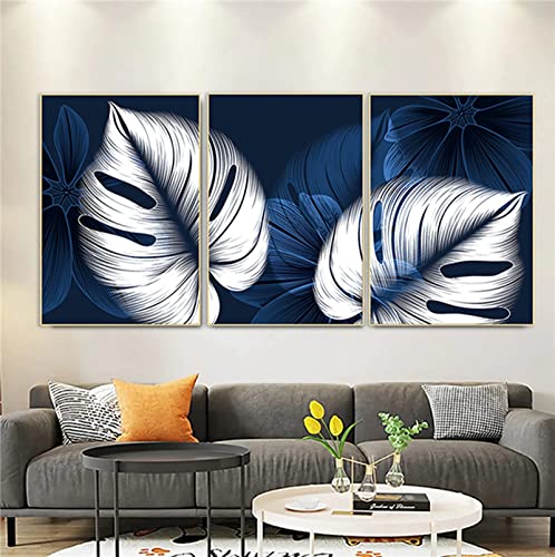 HEHGVCF 3 Stück Bilder Pflanzen Poster & Kunstdrucke Botanik Blaue und Weiße Leinwand Bilder Pflanzen Leinwand Wandbilder Ohne Rahmen (Blaue,40 x 60cm) von HEHGVCF