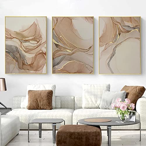 HEHGVCF 3 Stück Leinwand Abstrakte Marmor Poster,Moderne Beige Gold Poster Set Marmor Kunstposter,Bilder Wohnzimmer Deko Ohne Rahmen (B,50x70cm) von HEHGVCF