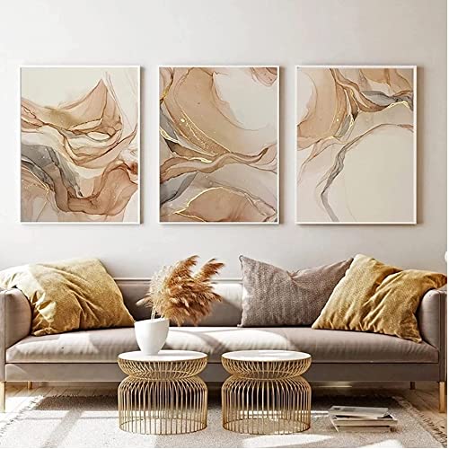 HEHGVCF 3 Stück Leinwand Bild Marmor Beige Gold Wandbilder Marmor Goldene Wohnzimmer Deko Beige Poster Kein Rahmen Malerei Wandkunst (Beige,40 x 60cm) von HEHGVCF