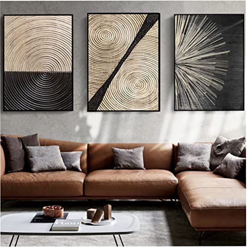 HEHGVCF 3 Stück Schwarz Golde Leinwandbild Jahresringe Bilder Set Wandbilder Gold Wanddekoration Wand Leinwandbilder Bild Wandkunst,Ohne Rahmen (A,60 x 90cm) von HEHGVCF