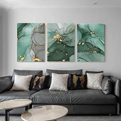 HEHGVCF 3 Teilig Modern Marmor auf Vlies Leinwand, Mode Vintage Grünes Gold Bild Marmor Luxus Leinwand Bilder Wohnzimmer Home Dekorative Rahmenlos (Grünes Gold,40 x 60cm) von HEHGVCF