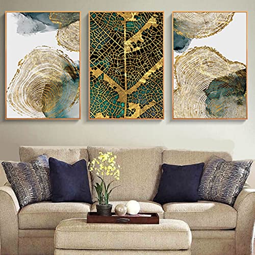 HEHGVCF 3er Abstrakt Poster Gold Grün Pflanze Leinwand Bilder Poster Set 50x70cm Gold Abstrakte Poster Vintage Wohnzimmer Wanddekoration Ungerahmt (Pflanze,30x40cm) von HEHGVCF