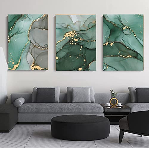 HEHGVCF 3er Abstrakt Poster Set Marmor Bilder Grün Abstrakte Wohnzimmer Moderne Marmor Leinwand, Mode Vintage Grünes Gold Bild Marmor Luxus Leinwand Bilder Home Deko Rahmenlos (Grünes Gold,60 x 90cm) von HEHGVCF