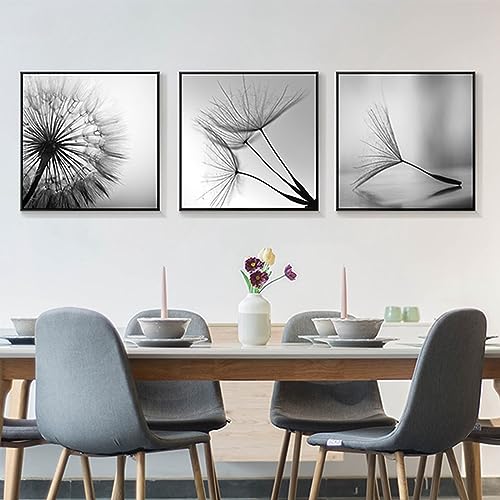 HEHGVCF 3er Design-Poster Set Schwarz Weiß Leinwand Bilder,Löwenzahn Bild auf Leinwand,Wandbild Schwarz,Kunstdruck Wohnzimmer Wanddeko ohne Rahmen (Pusteblume,20 x 20cm) von HEHGVCF