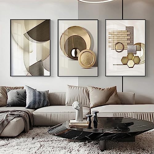 HEHGVCF 3er Poster Set Beige Gold Leinwand Wandbilder Vintage Bilder Home Deko für Wohnzimmer Schlafzimmer Leinwand Bilder Ohne Rahmen (B,30 x 45cm) von HEHGVCF