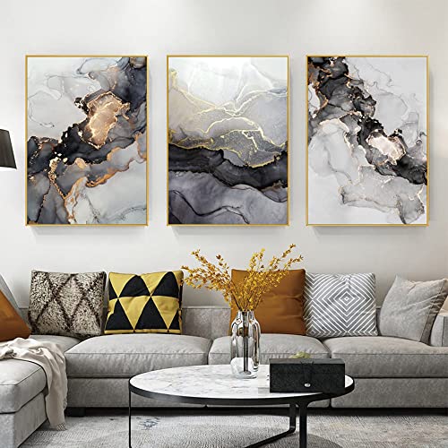 HEHGVCF 3er Set Leinwand Poster Abstrakte Moderne Wohnzimmer Grau Golden Fluid Art Marmor Textur Abstrakte Wandkunst Leinwand Bilder Home Deko Bilder Gold Grau Ohne Rahmen (Grau,50 x70cm) von HEHGVCF