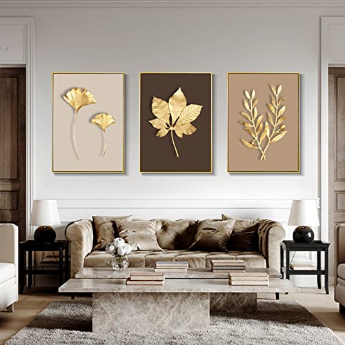 HEHGVCF 3er Set Leinwand Poster Wandbilder,Modern Pflanzen Leinwand Poster,Gold Pflanzen Bild,Bilder für Home Deko Gold Rahmenlos (Gold B,30 x 40cm) von HEHGVCF