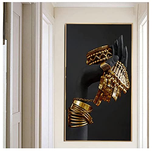 HEHGVCF 3er Set Leinwandbilder Gold Afrikanische Frau Poster Auf Leinwand Vintage Home Dekor Ohne Rahmen (B,40x80cm) von HEHGVCF