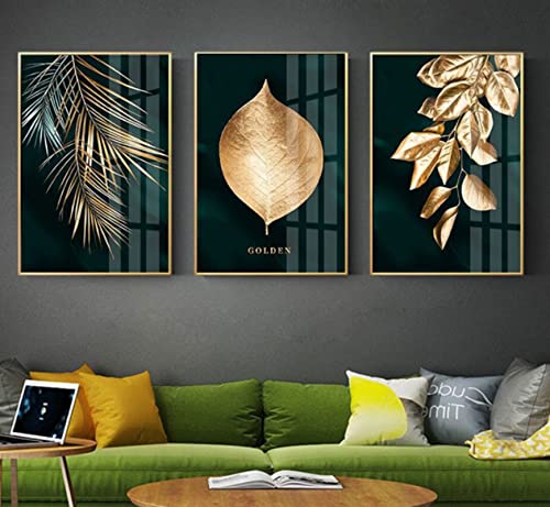 HEHGVCF 3er Set Pflanze Schwarzes Gold Kunstposter Leinwand Bilder Wandbilder Wohnzimmer Home Deco Gold Wandbild Rahmenlos (Gold,30 x 40cm) von HEHGVCF