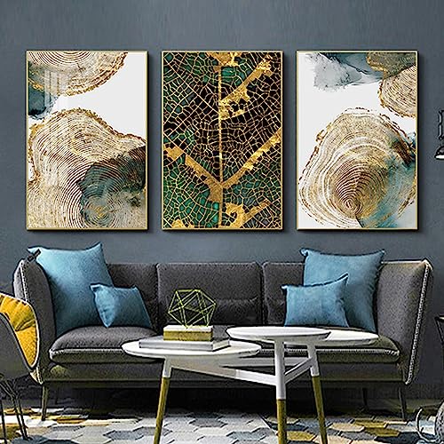 HEHGVCF 3er Set Wandbilder Leinwand Schwarz Golden Pflanzenblatt Poster Bilder Moderne Golden Blätter Poster Abstrakte Wohnzimmer Wandbilder Dekor Rahmenlos (Gold,60 x 90cm) von HEHGVCF