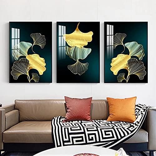 HEHGVCF Abstrakt Gold Pflanzen Leinwand Poster Gold Kunst Wandbild 50x70cm Modern Kunst Poster Und Drucke Malerei Wandkunst Deko Ohne Rahmen (A+B+C,50 x70cm) von HEHGVCF