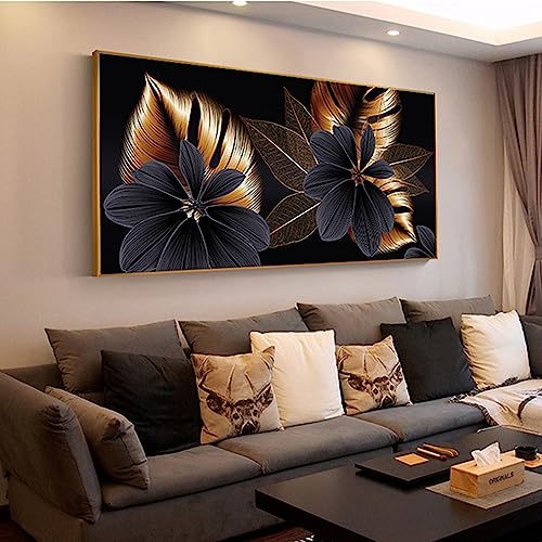 HEHGVCF Abstrakt Leinwand Bilder Gold 80x160cm Schwarz und Gold Botanical Art Poster Gold Retro Kunst Gemälde Canvas Poster Wandbild Rahmenlos (Gold,40x80cm) von HEHGVCF