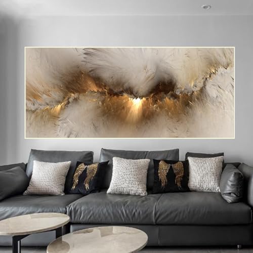 HEHGVCF Abstrakt Leinwandbilder Gold Geometrischer Marmor Leinwandbilder Bild auf Wandbilder Wohnzimmer Moderne Bilder Wanddekoration Rahmen (Gold,70x140cm) von HEHGVCF