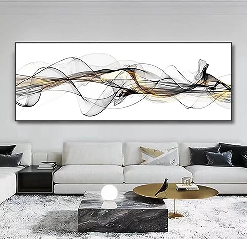 HEHGVCF Abstrakt Line Bild auf Leinwand,Schwarz Weiß Leinwand Malerei Poster 60x180cm,Abstrakte Kunst Wand Schwarz Gold Leinwandbilder,Kunstdruck,Home Bilder Rahmenlos (Line,50x150cm) von HEHGVCF