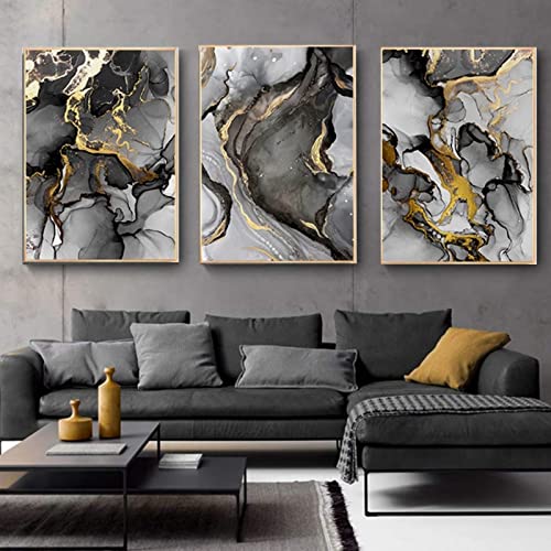 HEHGVCF Abstrakt Marmor Schwarz Weiß Gold Grau Wandbild Marmor auf Leinwand Mode Vintage Grünes Gold Bild Marmor Leinwandbild Bilder Poster Set Rahmenlos (Gold Grau,50 x70cm) von HEHGVCF