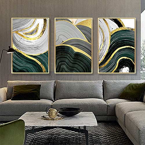 HEHGVCF Abstrakt Marmor Schwarz Weiß Gold Grau Wandbild Marmor auf Leinwand Mode Vintage Grünes Gold Bild Marmor Leinwandbild Bilder Poster Set Rahmenlos (Grünes Gold,40 x 60cm) von HEHGVCF