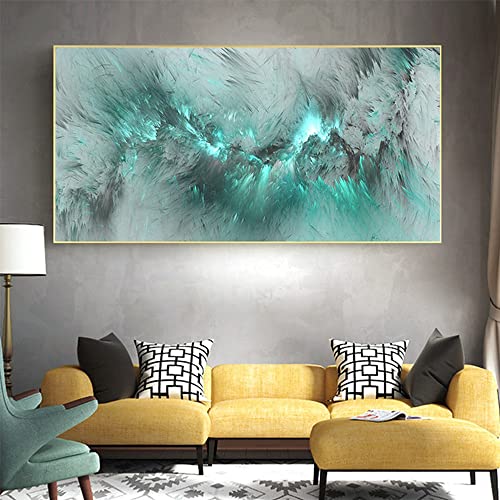 HEHGVCF Abstrakte Leinwand Bilder 70 x 140cm Große Größe Golden Wolken Blau Aurora Wandmalereien Wohnzimmer Schlafzimmer Home Home Wandmalerei Dekoration Rahmenlose (A,70x140cm) von HEHGVCF