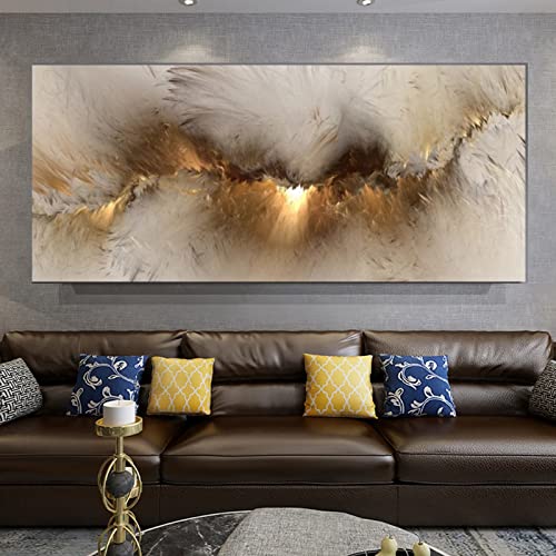 HEHGVCF Abstrakte Leinwand Gold Bild Wohnzimmer Groß Leinwand Bilder 50x100cm Wandbild Gold XXL Print Poster Abstrakte Kunst Moderne Home Deko Bilder Gold Ohne Rahmen (Gold,70x140cm) von HEHGVCF