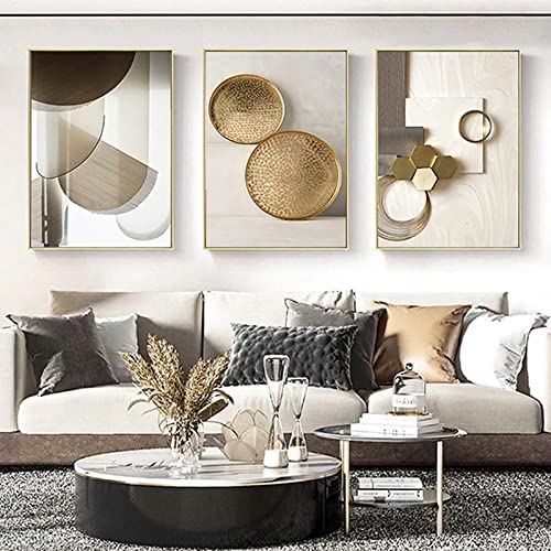 HEHGVCF Abstrakte Marmor Leinwand Bilder Beige Gold Bilder Poster Set Marmor Abstrakte Geometrie Kunstdruck Leinwandbilder 3er Set Kein Rahmen (Geometrie,50x70cm) von HEHGVCF