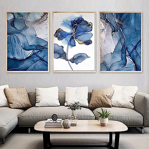 HEHGVCF Abstrakte Marmor Leinwand Bilder Marineblau, Blauer Poster, Wandkunst für Wohnzimmer Flur, Malerei Zimmer Deko Leinwandbilder Ungerahmt (Blau, 50 x 70cm) von HEHGVCF