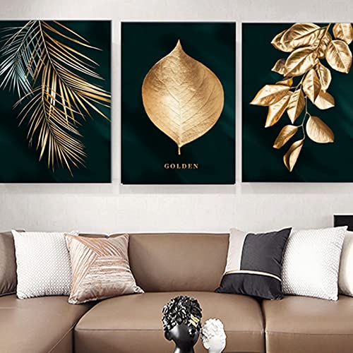 HEHGVCF Abstrakte Moderne Leinwandbilder Pflanzen-Poster Wandbild Poster Wald Gold Grün Leinwand Bilder Abstrakte Bilder Wohnzimmer Leinwand Ohne Rahmen (Gold,40 x 60cm) von HEHGVCF