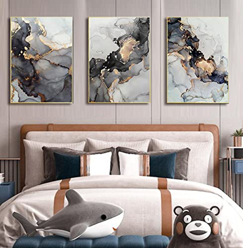 HEHGVCF Bild auf Leinwand Geometrische 40 x 60 cm, Abstrakt Marmor Art Schwarz Weiß Gold Grau Wandbild Poster Leinwandbild Bilder Poster Set Ohne Rahmen (B,40 x 60cm) von HEHGVCF