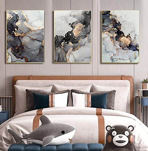 HEHGVCF Bild auf Leinwand Geometrische 40 x 60 cm, Abstrakt Marmor Art Schwarz Weiß Gold Grau Wandbild Poster Leinwandbild Bilder Poster Set Ohne Rahmen (B,60 x90cm) von HEHGVCF