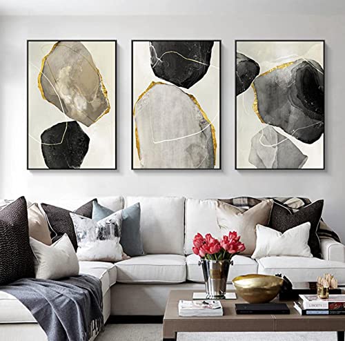 HEHGVCF Bild auf Leinwand Geometrische 40 x 60 cm, Abstrakt Marmor Art Schwarz Weiß Gold Grau Wandbild Poster Leinwandbild Bilder Poster Set Ohne Rahmen (E,50 x70cm) von HEHGVCF