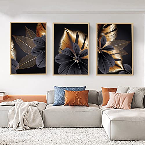 HEHGVCF Nordic Schwarz Gold Pflanzen Leinwand Bilder Poster, Kunstdrucke & Skulpturen Gold,Wandbild Wohnzimmer Home Deko Bilder Gold Ohne Rahmen(Gold,30 x 45cm) von HEHGVCF