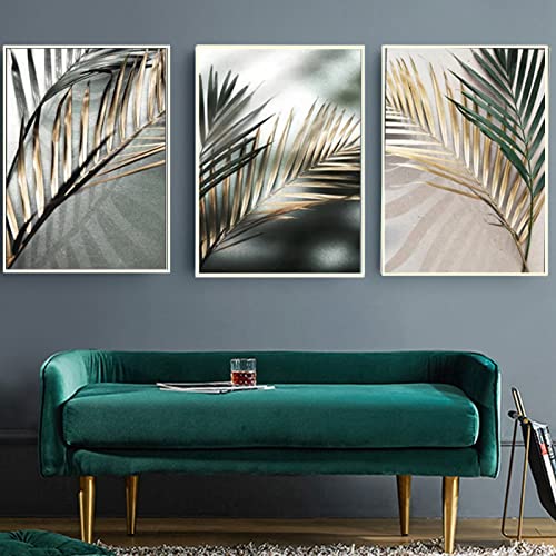 HEHGVCF Leinwand Bilder 3er Set Moderne Wandbild Poster Gold, Wald Grün, Kunstdruck Wohnzimmer Home Dekoration Bild Leinwand Gemälde 50X70cm Rahmenlos (40 x 60cm) von HEHGVCF