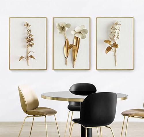 HEHGVCF Leinwand Bilder Goldene Pflanzenblume, Blätter Bild auf Leinwand,Wandbild Wohnzimmer Bilder, Poster, Kunstdrucke & Skulpturen Gold Home Deko Ohne Rahmen (Gold B,20 x 30cm) von HEHGVCF